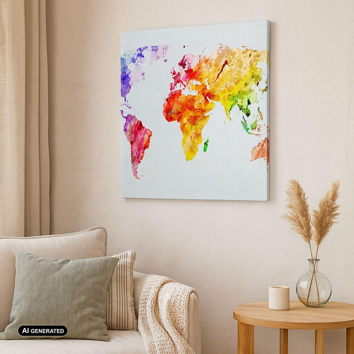 Bilder auf Leinwand Welt Karte Bunt Kontinente Leinwandbild 60x60cm Wandbilder Dekoration Wohnzimmer