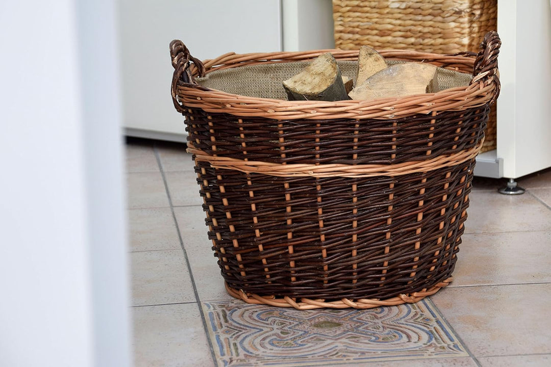 dobar® Premium Kaminholzkorb aus ungeschälter Weide - Kaminholzaufbewahrung mit Tragegriffen - Kamin