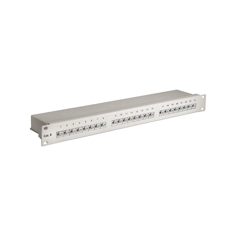 Goobay 94036 CAT 6 Patch Panel 19 Zoll / 24 Port RJ45 Buchsen Netzwerkstecker / 250 MHz LAN Patchfel