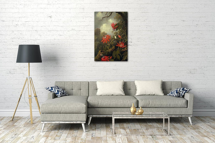 Printed Paintings Leinwand (60x80cm): Martin Johnson Heade - Kolibri und Passionsblumen 60x80 cm, 60
