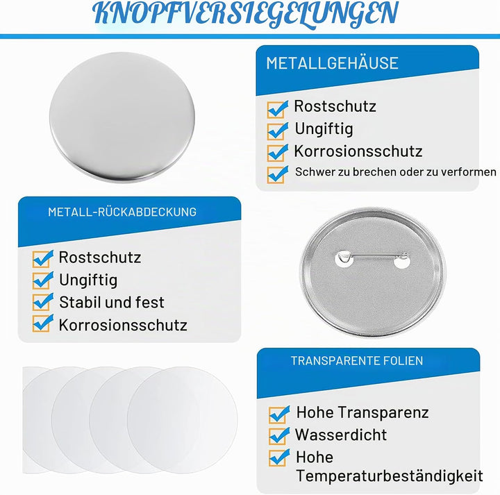 100 Stück 58mm/2.25 Inch Leere Schaltfläche Abzeichen Teile für Buttonmaschine, Metall Anstecknadeln