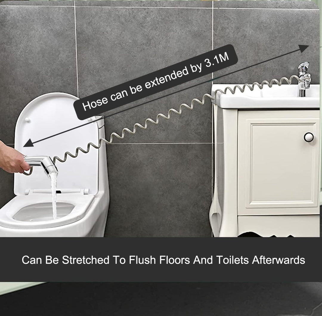 Bidet Handbrause Set, einstellbarer Sprühkopf ABS Chrom Baby Stoffwindelsprüh Kit mit Federschlauch,