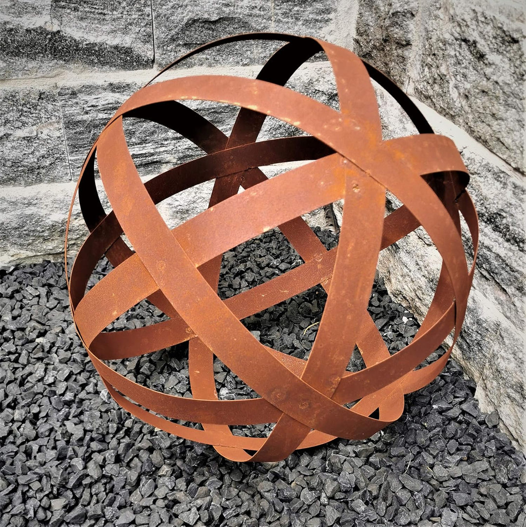 Dekokugel Geflecht 25 cm aus Cortenstahl Rost Geflechtkugel Streifenkugel