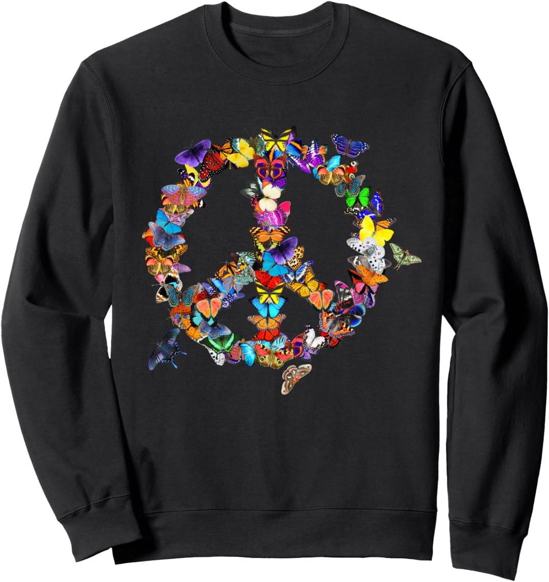 Schmetterling Friedensschild Retro 60er 70er Jahre Bunte Sweatshirt