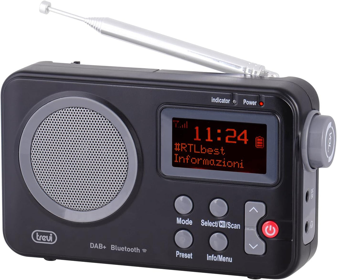 Trevi DAB 7F80 R tragbares DAB+ Radio mit Bluetooth, Uhr mit programmierbaren Weckern und digitalen
