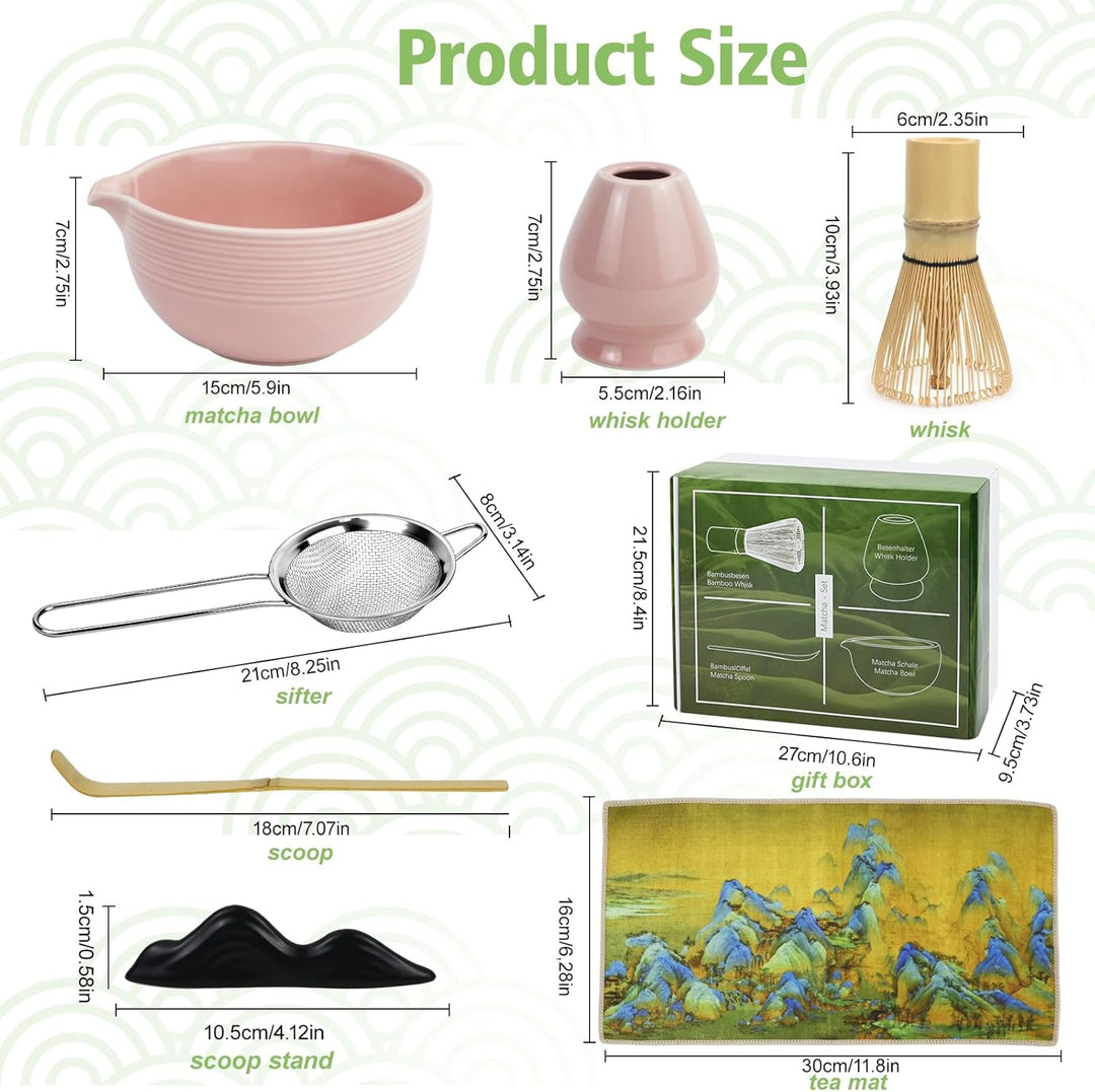 Matcha Set, Stück Macha Tea Set mit Matcha Filtersieb, Matcha-Besen, Matcha Schale, Matcha Löffel Te