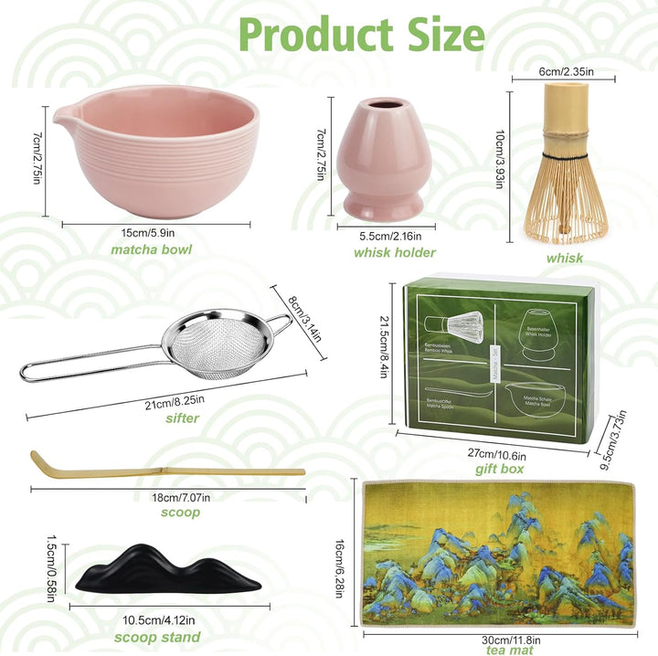 Matcha Set, Stück Macha Tea Set mit Matcha Filtersieb, Matcha-Besen, Matcha Schale, Matcha Löffel Te