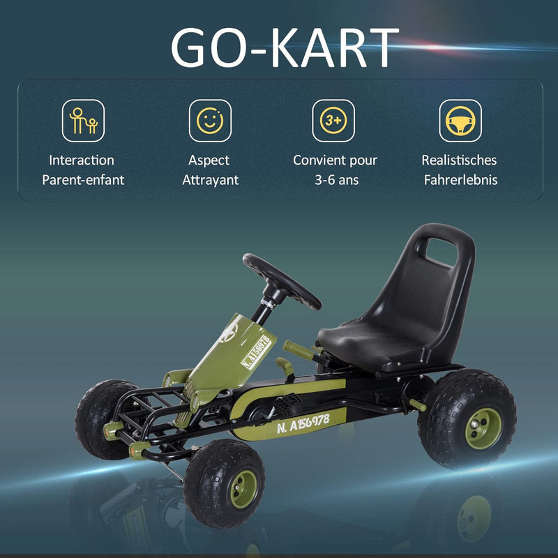 HOMCOM Go Kart Kinder Tretauto Tretfahrzeug mit Handbremse ab 3 Jahre Grün 99 x 65 x 56cm L99 x B65