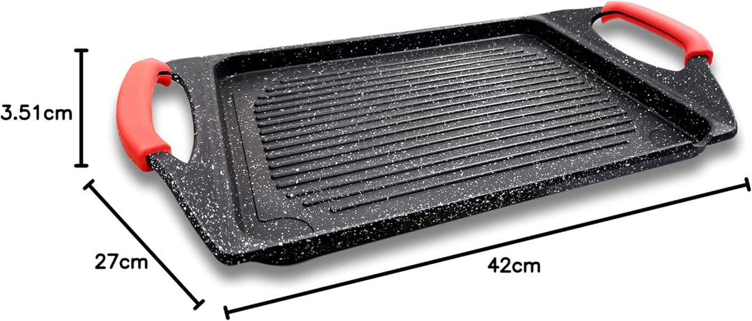 Greblon C3 Grillplatte in Steinoptik, 45 x 27 cm, ohne PFOA, abnehmbare Silikongriffe, alle Herdarte