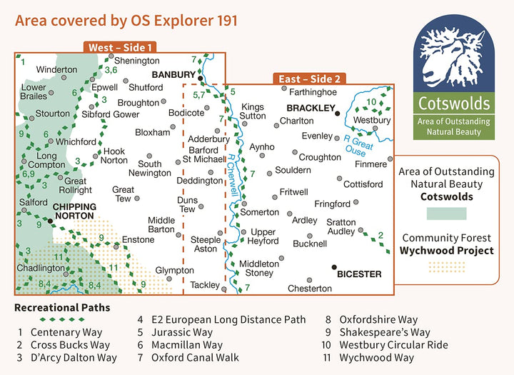 Banbury, Bicester and Chipping Norton (OS Explorer Map, Band 191), Karte