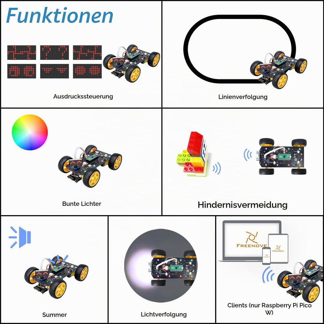Freenove 4WD Car Kit for Raspberry Pi Pico (Included) (Compatible with Arduino IDE), Dot Matrix Expr