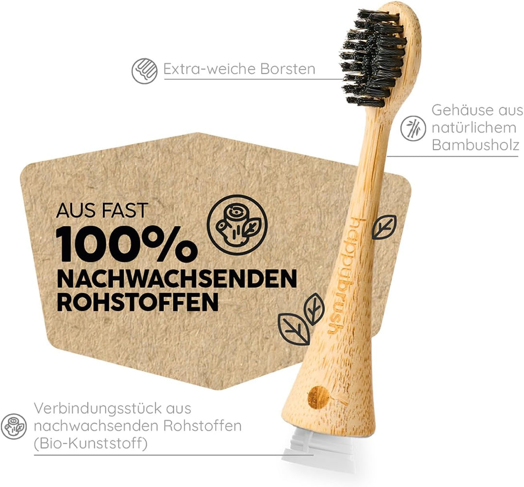 happybrush® Nachhaltige Aufsteckbürsten aus Bambus für elektrische Schall-Zahnbürste Eco VIBE 3 - Se