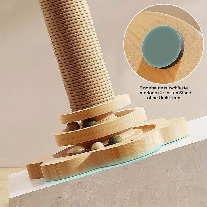 GOMETY 4 in 1 Katzenspielzeug aus Holz Roller 2-lagiger Drehteller Interaktives Katzen Spielzeug höl