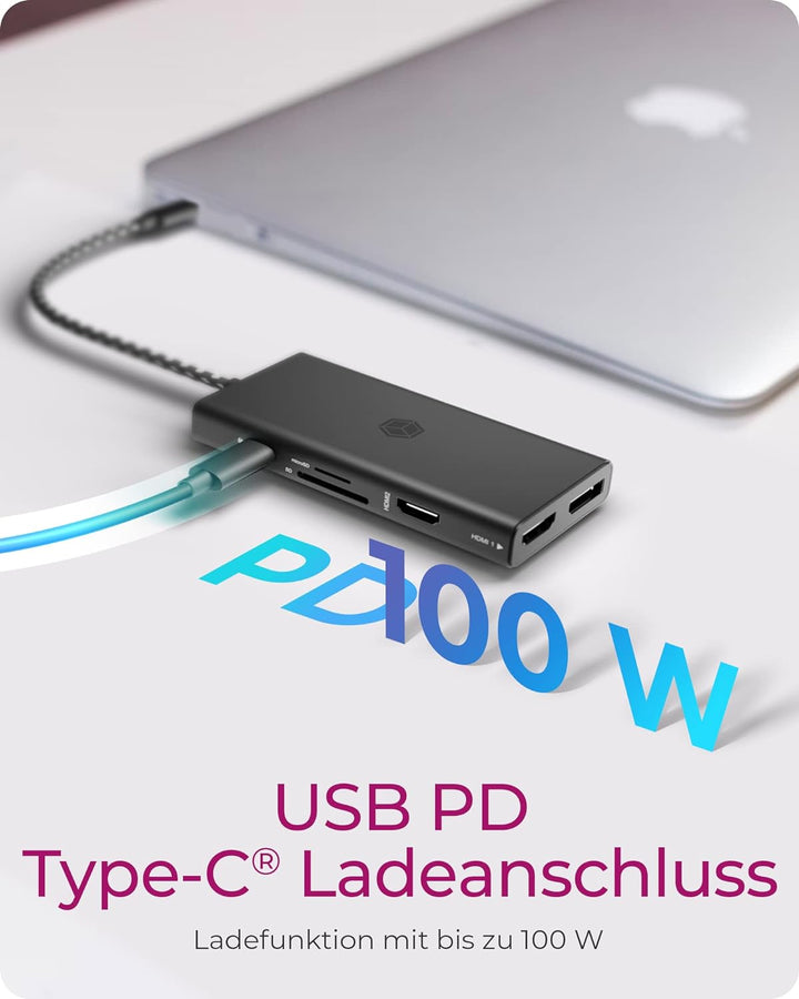 ICY Box USB-C Docking Station (9-in-1) für 3 Monitore (2X HDMI & 1x DP), 4K 60Hz, 3-Fach USB 3.0 HUB