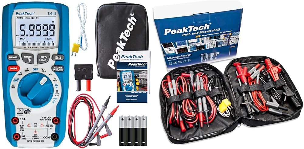 PeakTech 3441 – True RMS Digital Multimeter- CAT III 1000V, Blau & Peak Tech P 8200 – Messzubehör Se