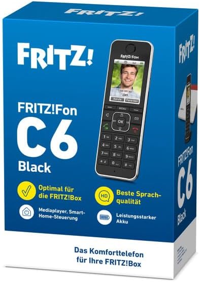 AVM FRITZ!Fon C6 Black DECT-Komforttelefon (hochwertiges Farbdisplay, HD-Telefonie, Internet-/Komfor