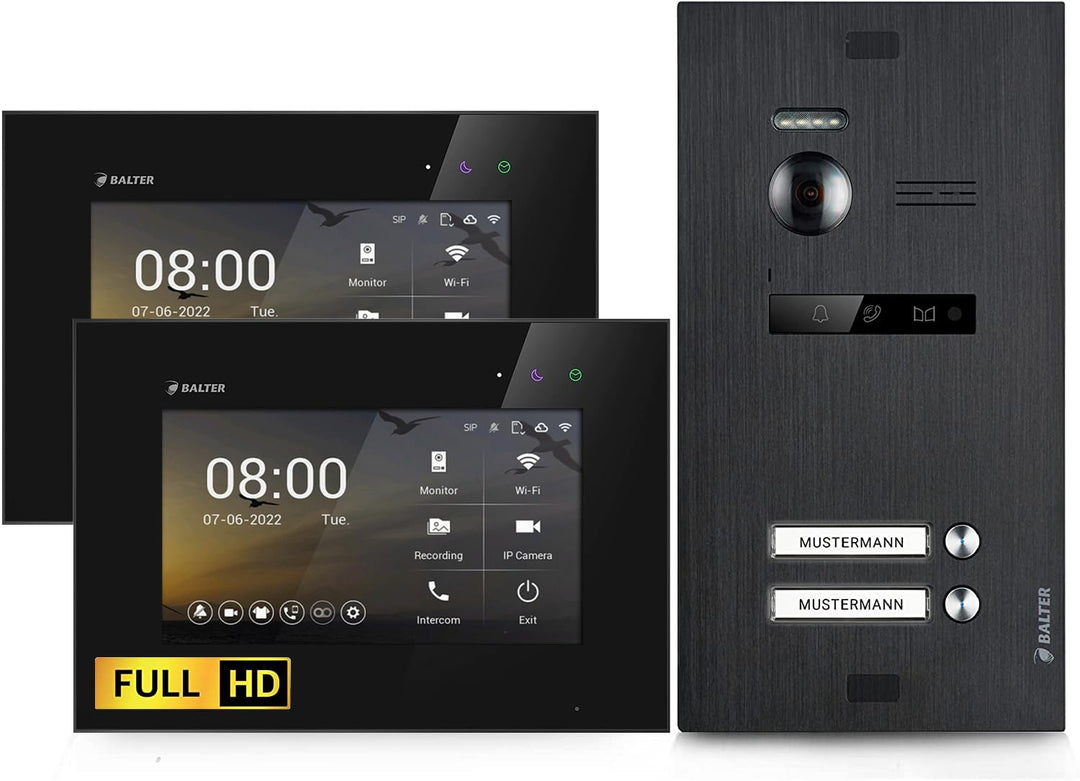 Balter EVO-HD Video Türsprechanlage, Video Türklingel mit Kamera, 2 familienhaus Klingel, 7 Zoll HD