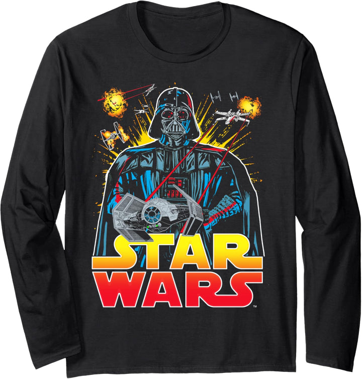 Star Wars Darth Vader And Tie Fighter Explosion Poster Langarmshirt