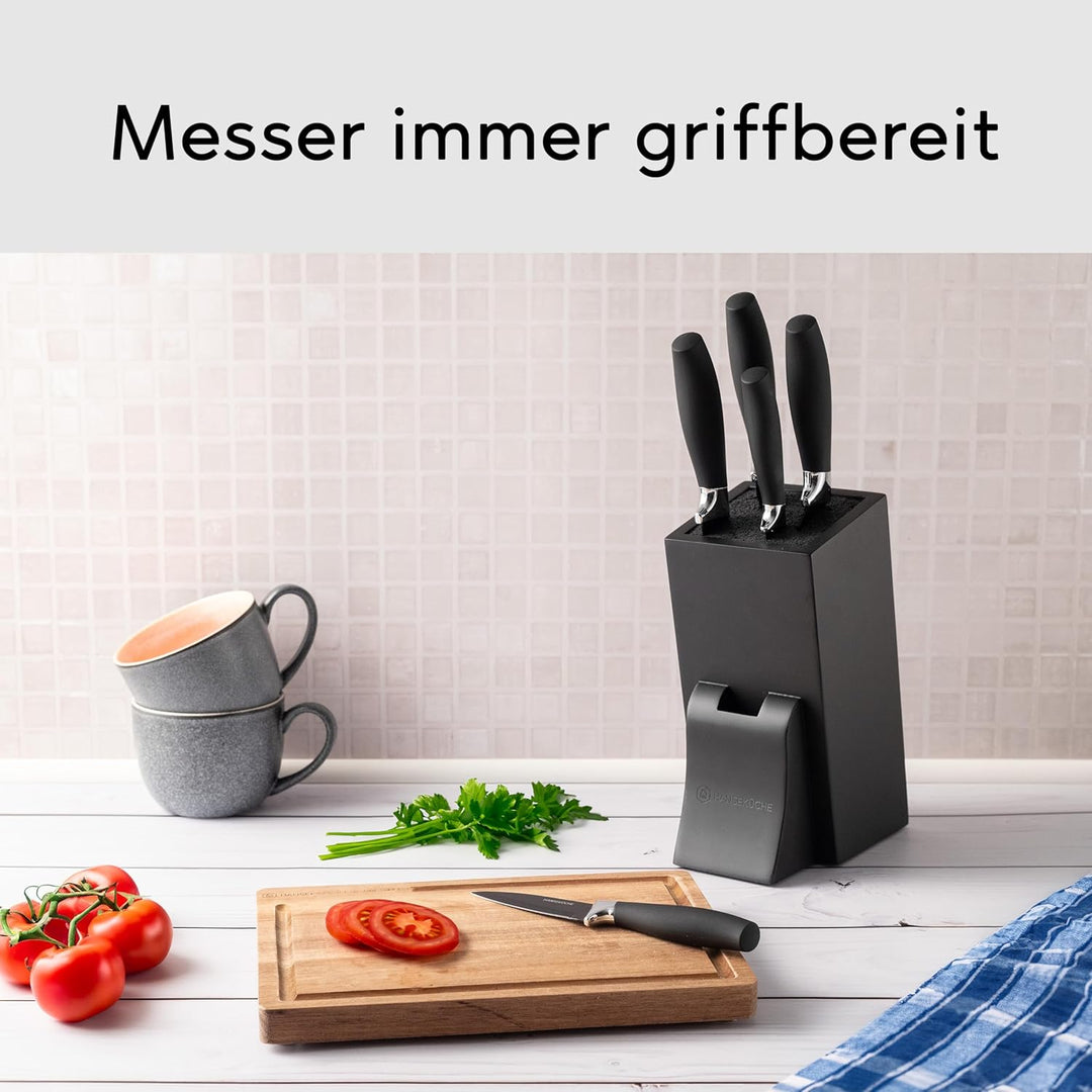 Messerblock - Messerhalter ohne Messer aus Holz Messerbrett Schwarz Borsteneinsatz Dunkel Einsatz Ho