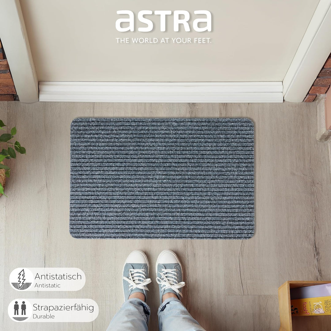 Astra Fussmatte innen grau Schmutzfangmatte rutschfest – Türmatte 40x60 cm wasserabweisend – Rib Lin