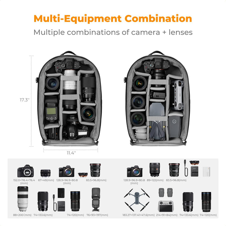 K&F CONCEPT 18L Kamerarucksack, Fotorucksack mit 15.6 Zoll Laptopfach, Grosse Kapazität Camera Backp
