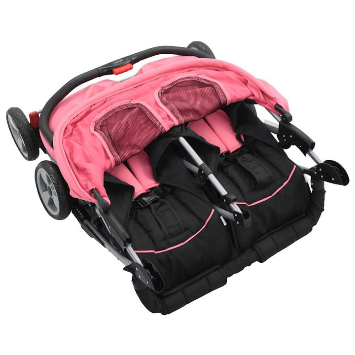 vidaXL Zwillingswagen Kinderwagen Geschwisterwagen Zwillingsbuggy Baby Kleinkinder Rosa Schwarz Stah