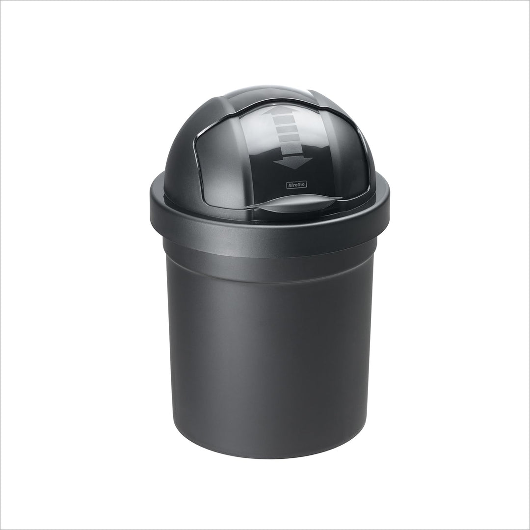 Rotho Roll Bob runder Mülleimer mit Deckel 10l, Kunststoff, schwarz, 10 l (26,5 x 26,5 x 39,5 cm) 10