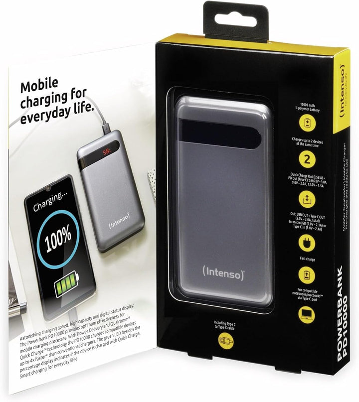 Intenso 7332330 Powerbank PD 10000 - externer Akku mit Power Delivery & Quick Charge 3(10000mAh, gee