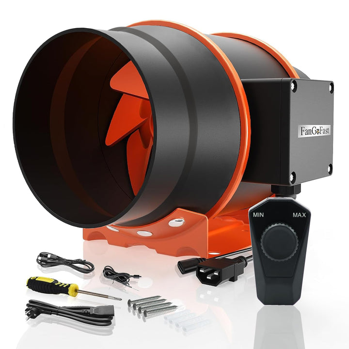 FanGoFast Rohrventilator 200mm Regelbar 940m³/h Rauchabzug Inline Abluftventilator Ideal Rohrlüfter