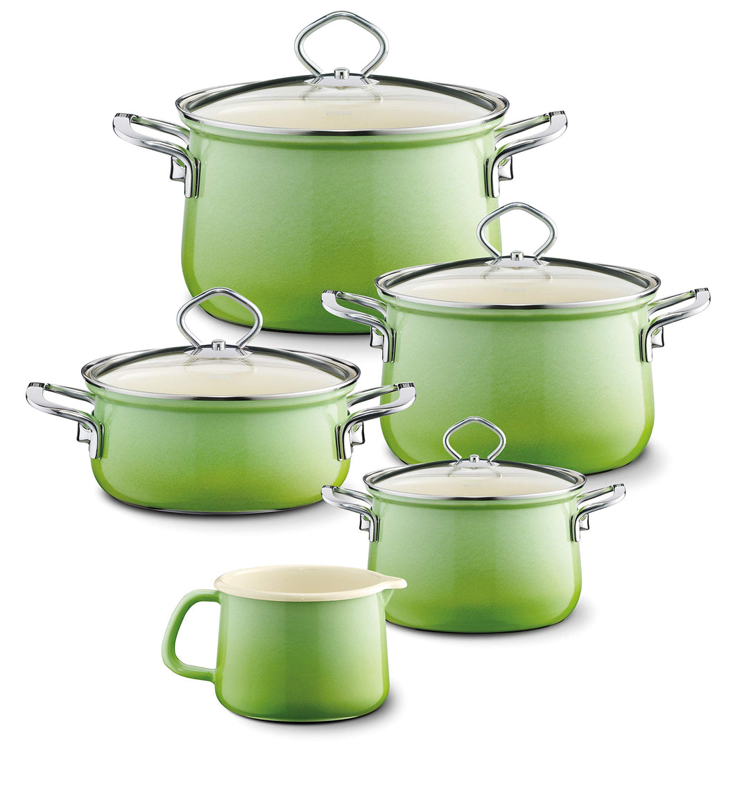 Riess, 0546-036, Sparset 5-TLG., NOUVELLE SMARAGD, bestehend aus: 3 x Fleischtopf mit Glasdeckel (16