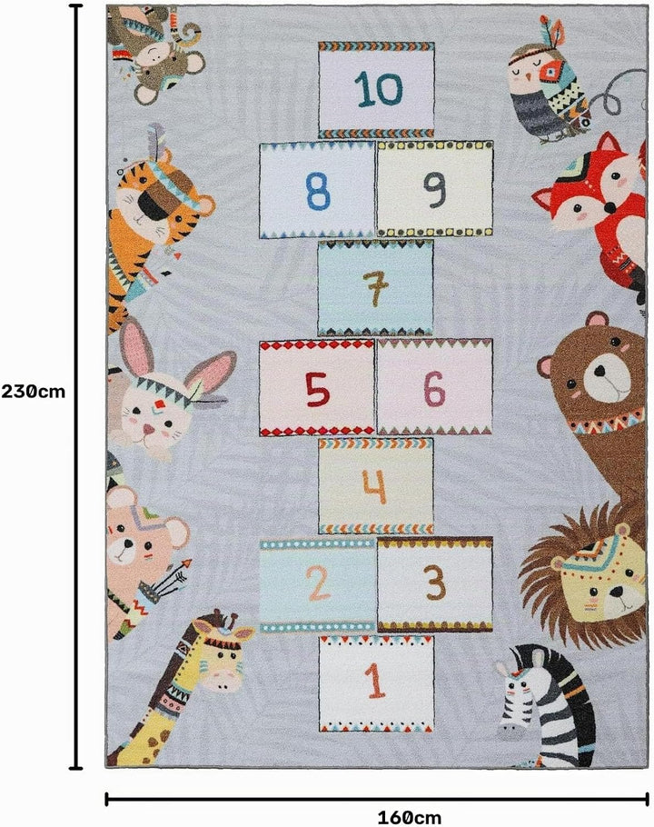 SIMPEX KinderTeppich, Himmel und Hölle, Grau, 160 x 230 cm, Teppich für Kinder, Kinderzimmer 160 x 2