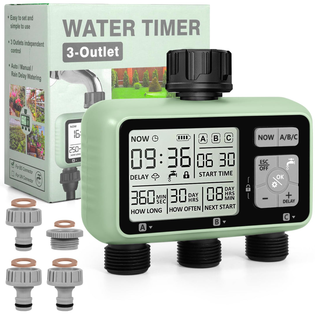Automatischer Bewässerungstimer, Gartenbewässerungstimer mit LCD Display, 3 Strecken Wasserhahn Time