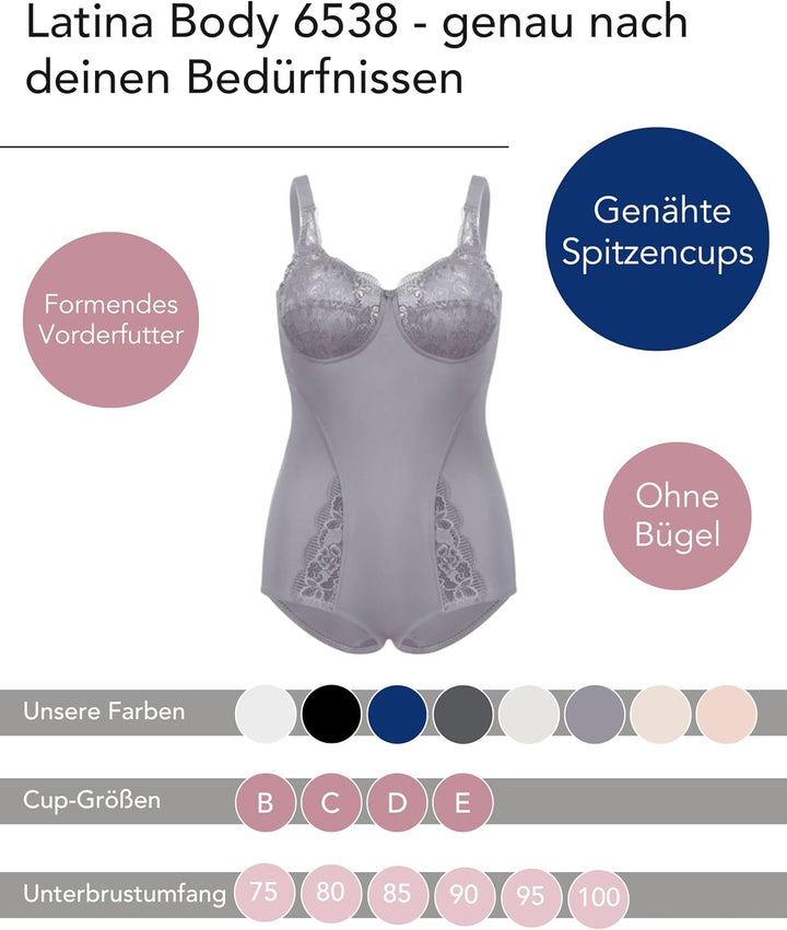 SUSA Body ohne Bügel Latina I Body Shapewear Damen stark formend I Frauen Mieder I Softer Bodysuit m