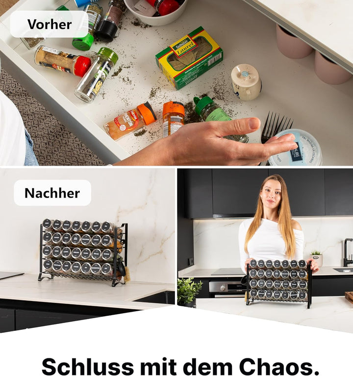 Deco haus® Gewürzregal Stehend & Wand [MIT 28 GLÄSERN & ETIKETTEN] - Gewürz Organizer - Gewürzregal