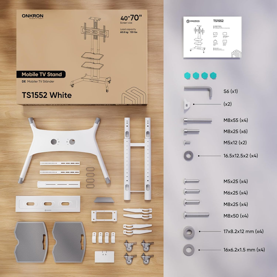 ONKRON TV Bodenständer höhenverstellbar & TV Ständer rollbar - VESA Standfuss 600x400 für 40-70 Zoll