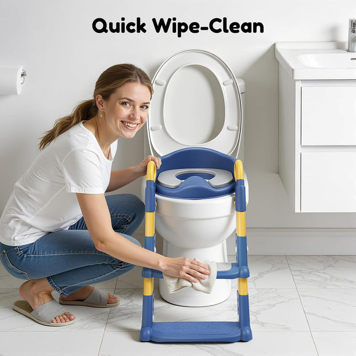 Kinder Toilettensitz mit Treppe, 2-7 Jahre, 6-stufig höhenverstellbar, klappbarer Toilettentreppe, P
