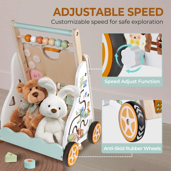 Lauflernwagen aus Holz für Mädchen und Jungen, Montessori-Aktivitätszentrum für Babys, einstellbare