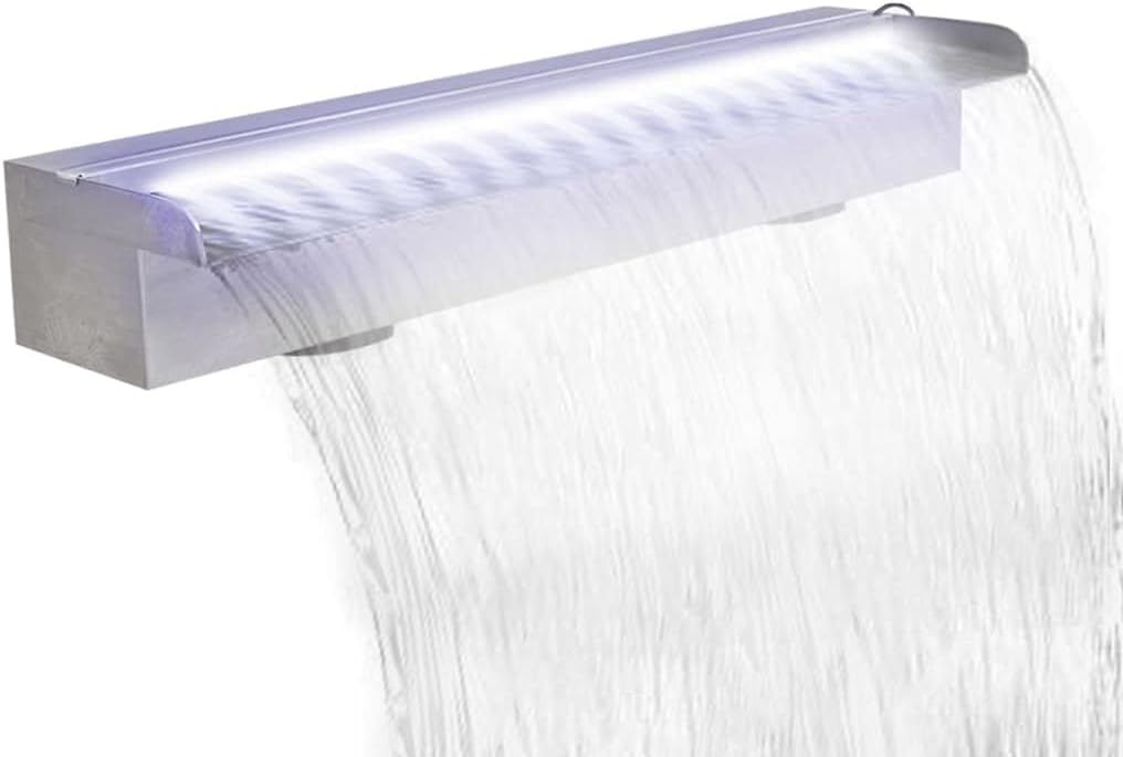 vidaXL Edelstahl Wasserfall mit LEDs 60cm Wasserspiel Teich Kaskade 2 Anschlüsse mit LED/60 cm