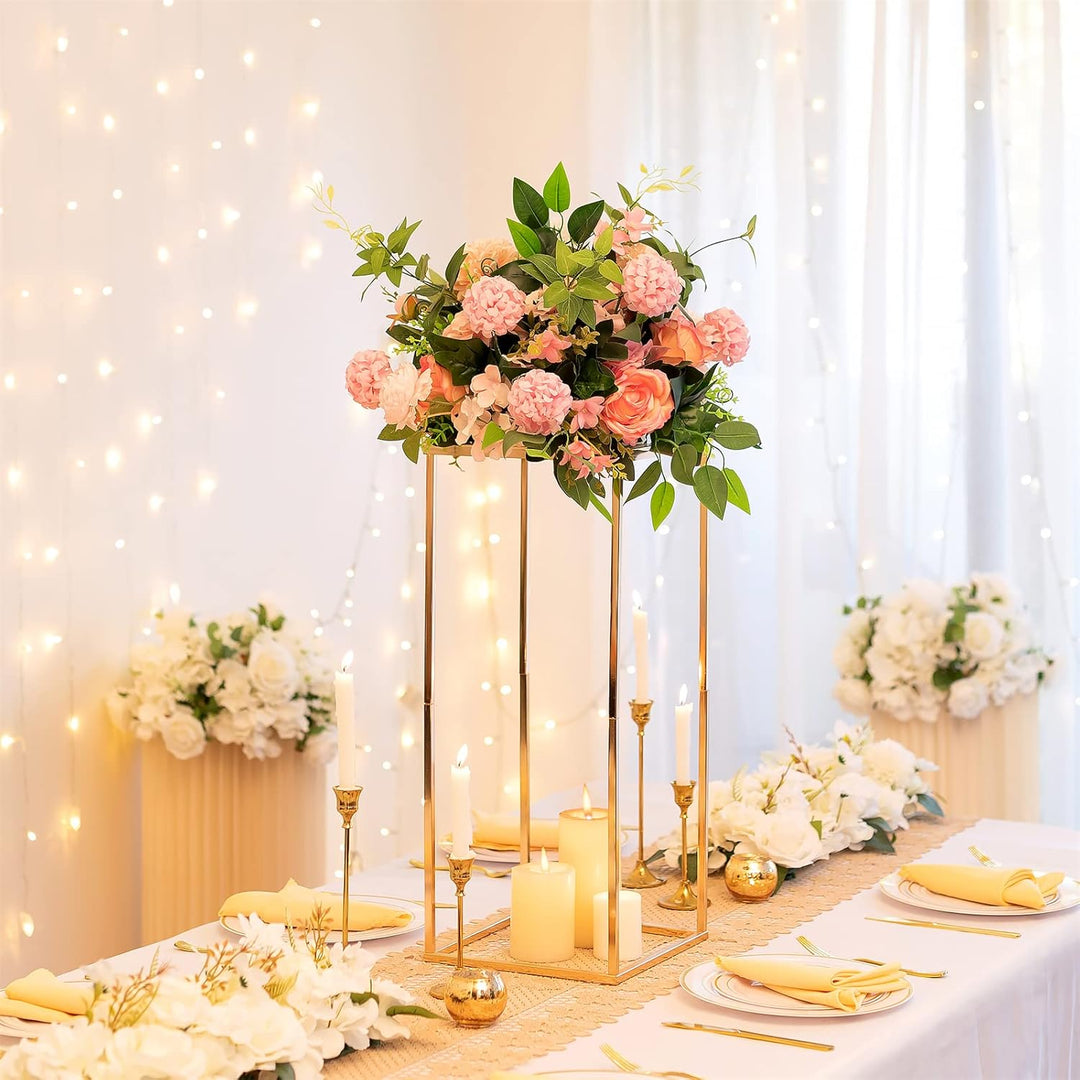 Sziqiqi 60cm Metall Goldene Rechteckige Vasen mit Platte Hochzeits Tisch – 10Stück Hoch Vase Blumens