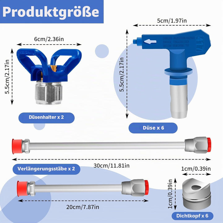 6 Pcs Airless Farbdüsen Set, Reversible Sprühmaschine Spitzen Airless Farbsprühdüse Zubehör Kit für
