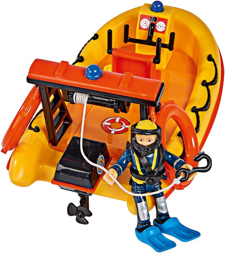 Simba 109251047 - Feuerwehrmann Sam Neptune Boot, mit Penny Figur im Tauchoutfit, mit Geheimfach und