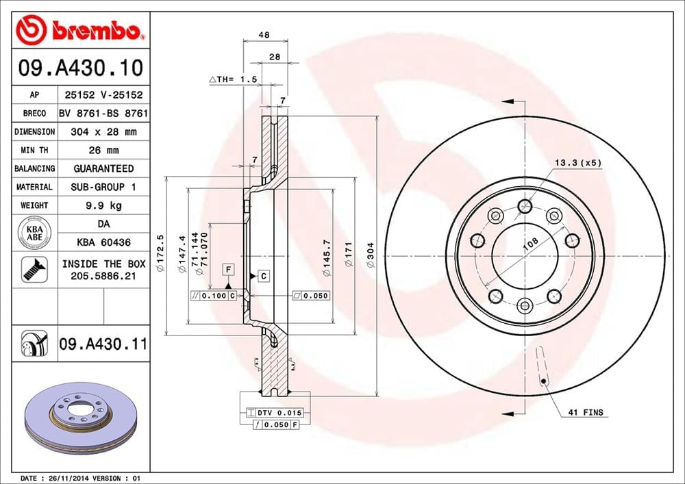 Brembo BB FI Scudo 2007 09.A430.11 Bremsscheiben 1er-Set
