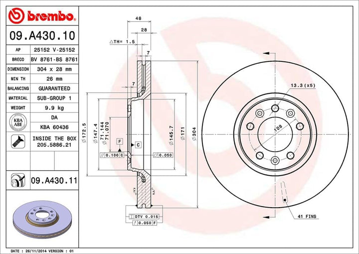 Brembo BB FI Scudo 2007 09.A430.11 Bremsscheiben 1er-Set