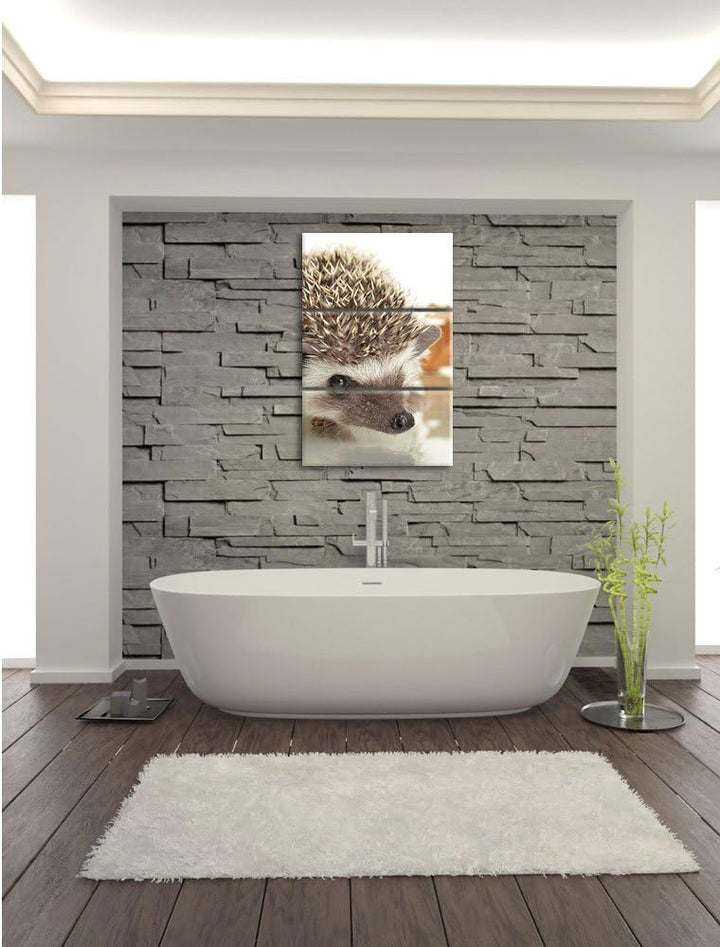 Pixxprint Süsser Igel 3-Teiler Leinwandbild 120x80 Bild auf Leinwand,