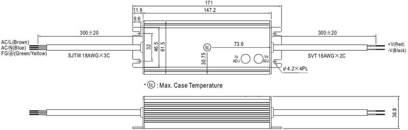 Mean Well HLG-60H-24A AC-DC Single Output LED-Treiber, Mix-Modus mit PFC, HLG-60H-24A