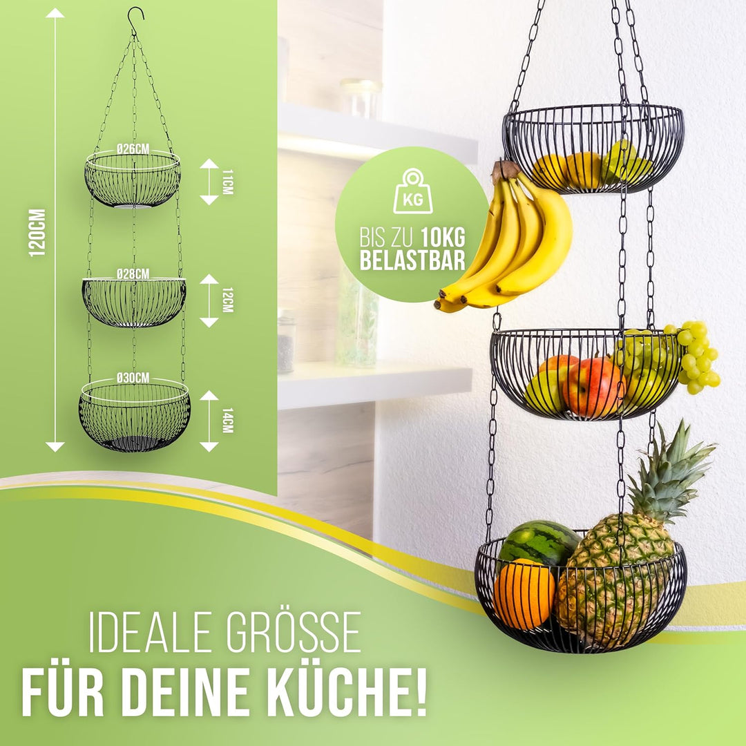BS Obstkorb hängend – hochwertiger Hängekorb im modernen Stil Aufbewahrung Obst und Gemüse – Obstsch