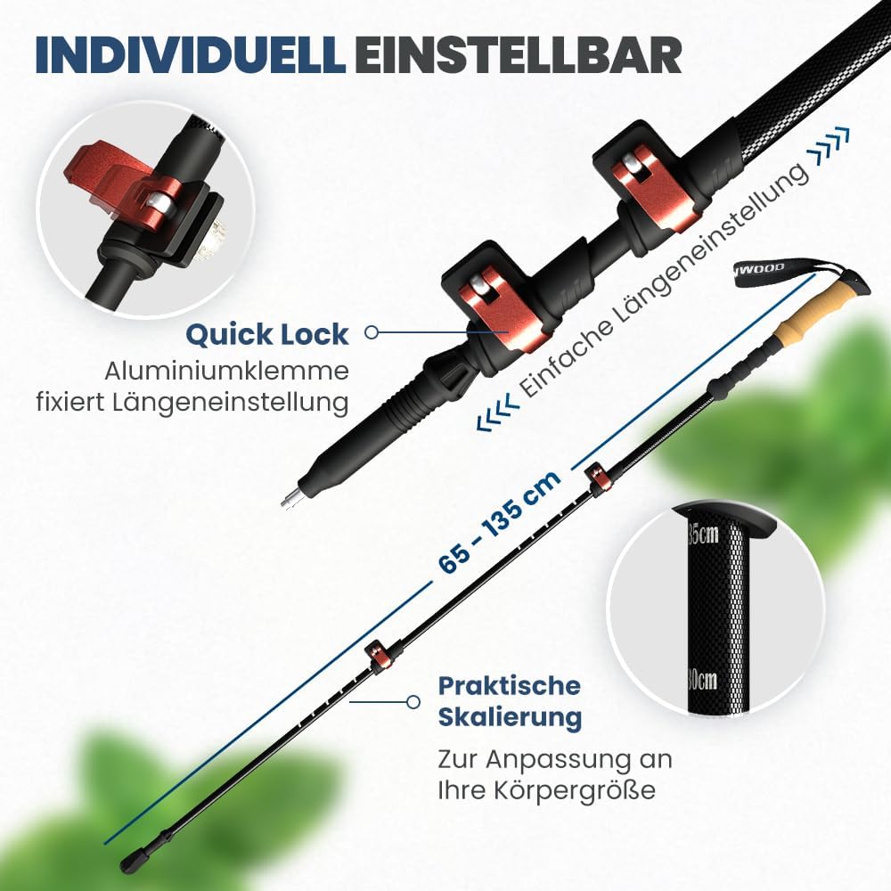 Steinwood Premium Carbon Wanderstöcke - Trekkingstöcke - extra leicht, verstellbar mit Teleskop und