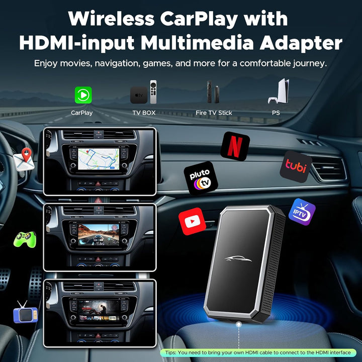 LAMTTO Car TV Mate mit Wireless CarPlay Adapter 2-in-1 HDM1 Multimedia Streaming Video für Fire TV S