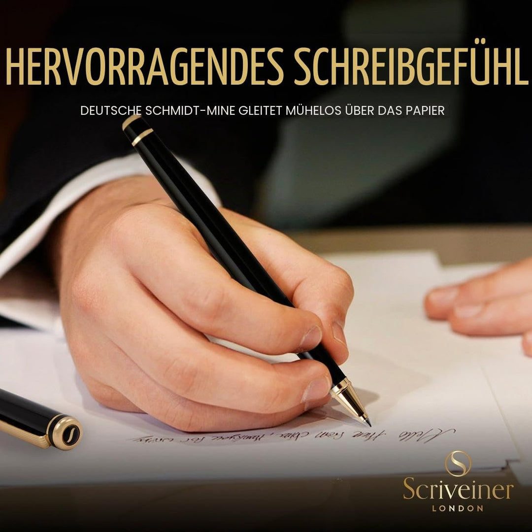 Scriveiner Tintenroller Hochwertiger Tintenroller mit Echtvergoldung, schwarze Schmidt Ersatzmine, G