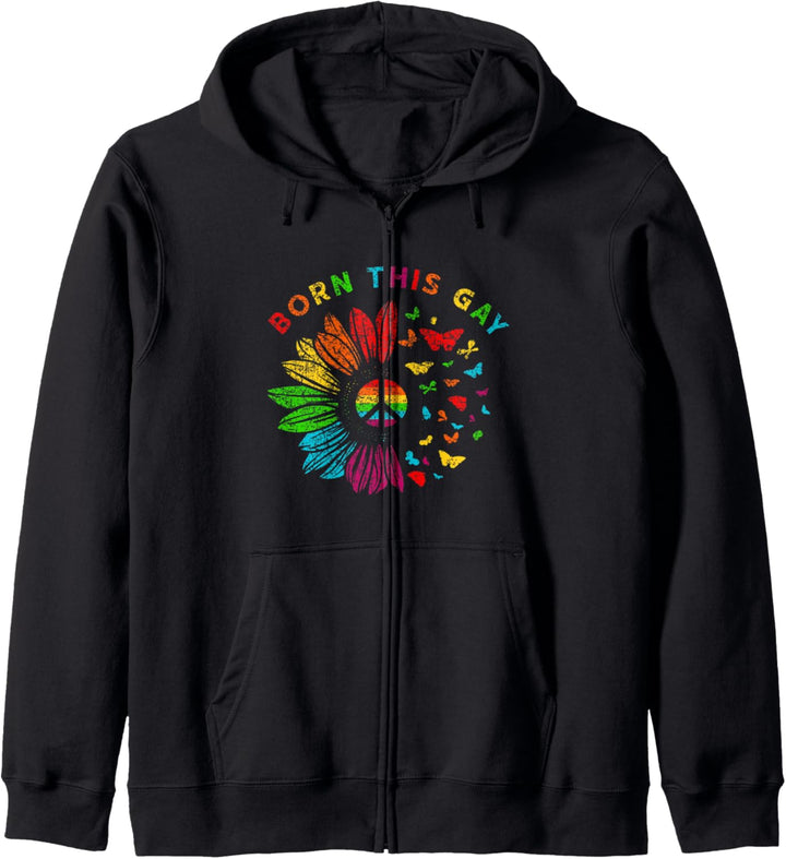 Born This Gay Pride Zitat Regenbogen Sonnenblume Kapuzenjacke